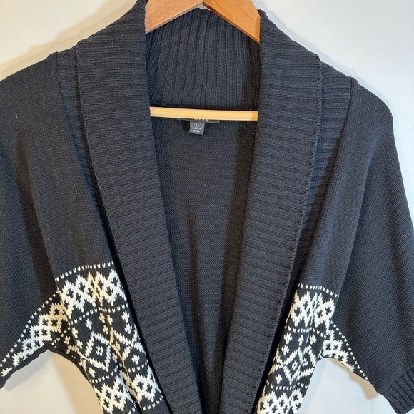 ALYX Womens Sweater Cardigan Sz L Knit Aztec Belted Dolman Sleeves Black White - Picture 8 of 14